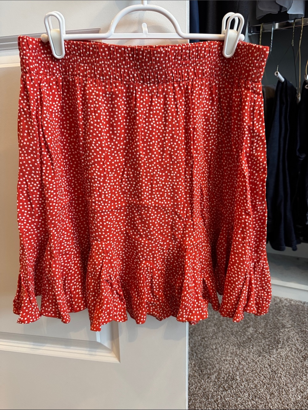 LOFT Red Mini Skirt with White Polka Dots